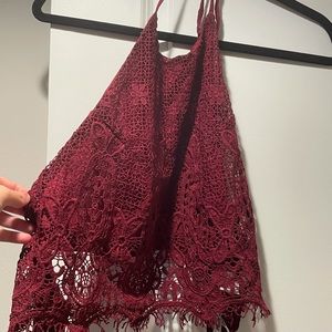 Red backless crop top